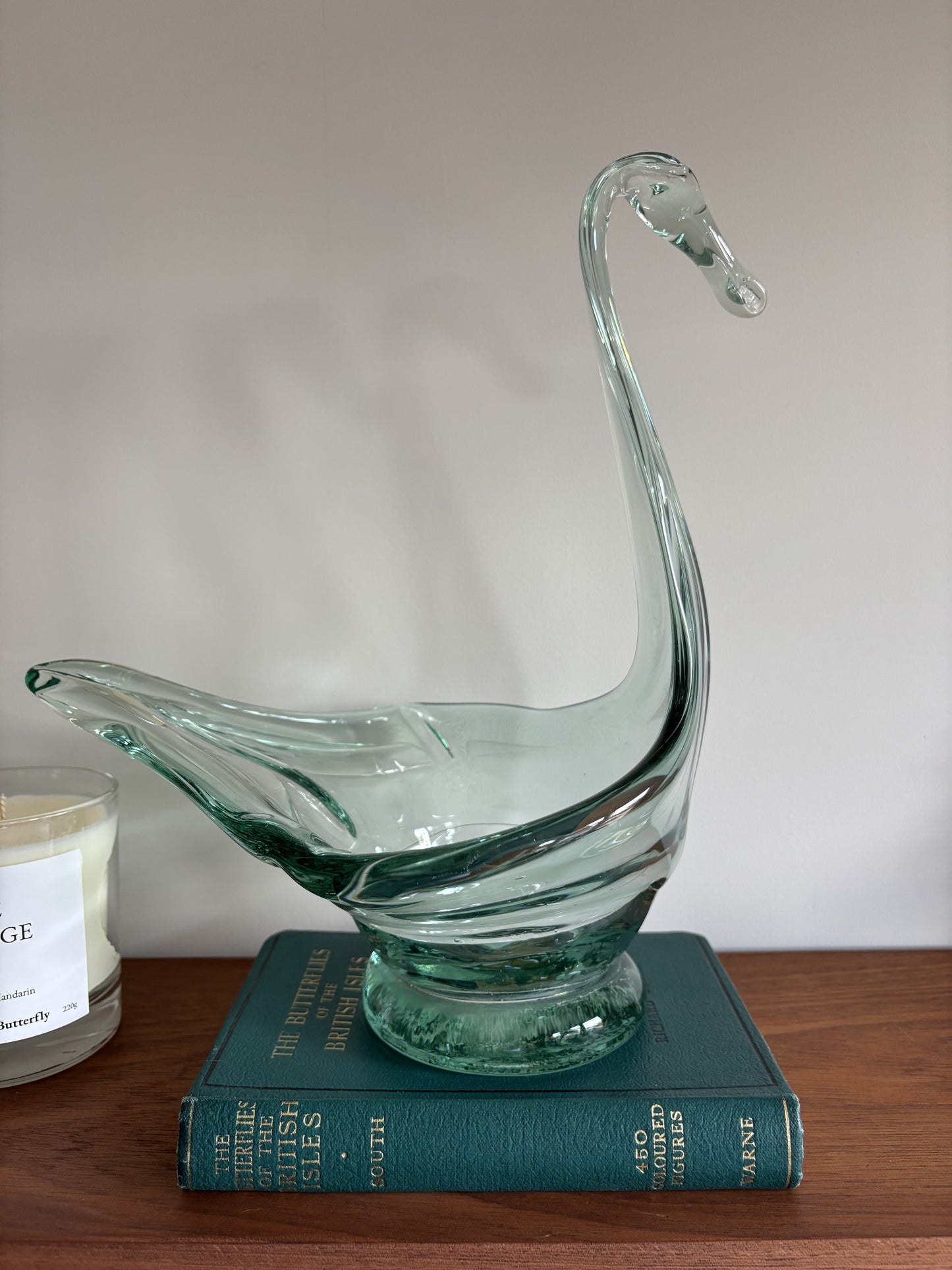Hand Blown Glass Swan Bowl
