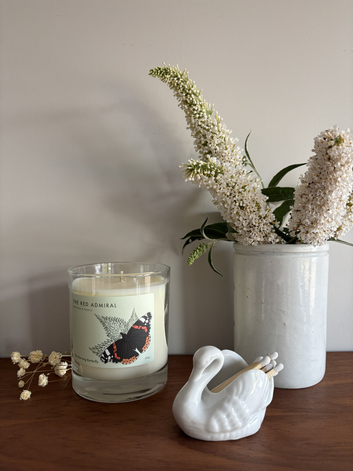 The Red Admiral Scented Candle in clear glass - Dark Honey and Tobacco | The Burning Butterfly