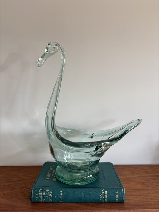 Hand Blown Glass Swan Bowl