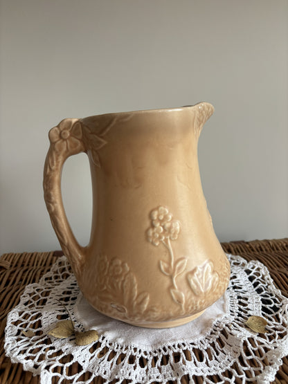 Vintage Price Bros art deco style beige jug with a cottage and floral 3D mould