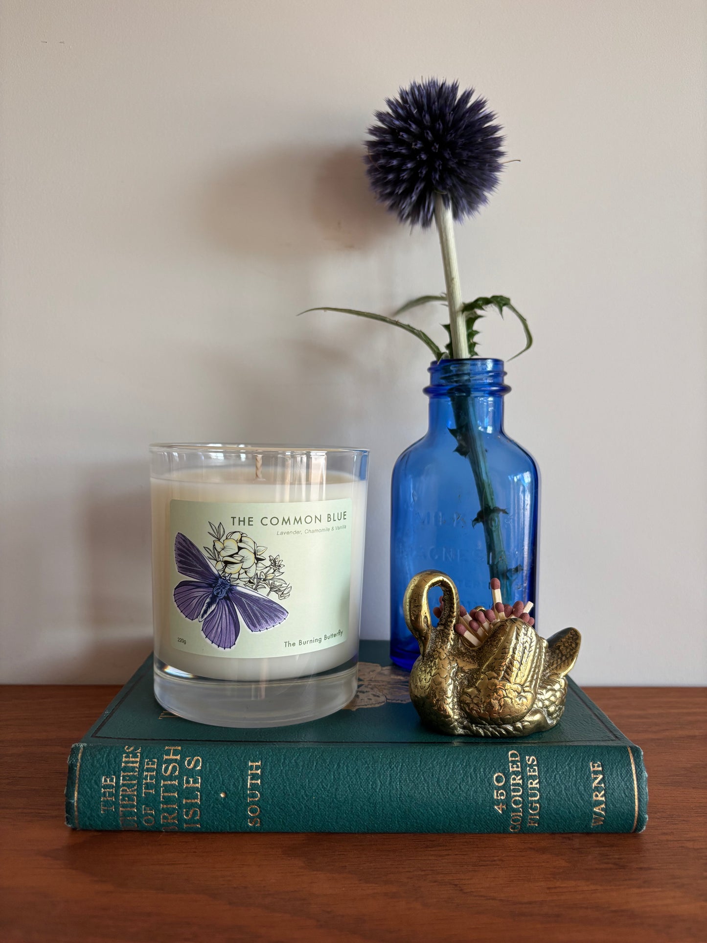 The Common Blue Scented Candle in clear glass - Lavender, Chamomile and Vanilla | The Burning Butterfly